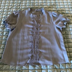 SHEIN ruffle neck ladies blouse embroidered puff sleeves size Large